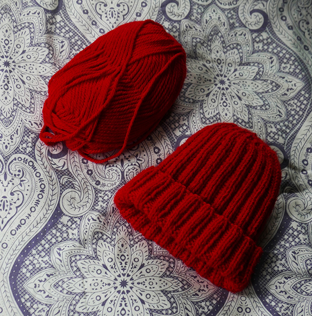 <h4><i>beanie</i></h4>
					<h4><b>April 2019</b></h4>
					<h4>Beanies are one of my favorite knitting projects to make. They’re quick to make and cozy to wear! I knitted this red beanie for a friend of mine. She had requested it in bright red, and it suits her really well!</h4>