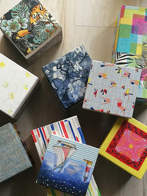 <h4><i>découpage wooden boxes</i></h4>
					<h4><b>December 2019</b></h4>
					<h4>My neighbor had a huge pile of decorative napkin samples he got at a home decor exposition. Not knowing what to do with them all, he gave them to me. I decided to make use of them by decorating wooden boxes, découpage style, to gift as Christmas presents that year.</h4>